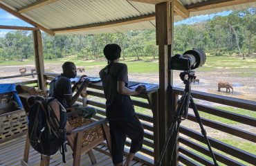 Onderzoekers op eht pltform van de Dzanga Bai © ’All for Nature Travel